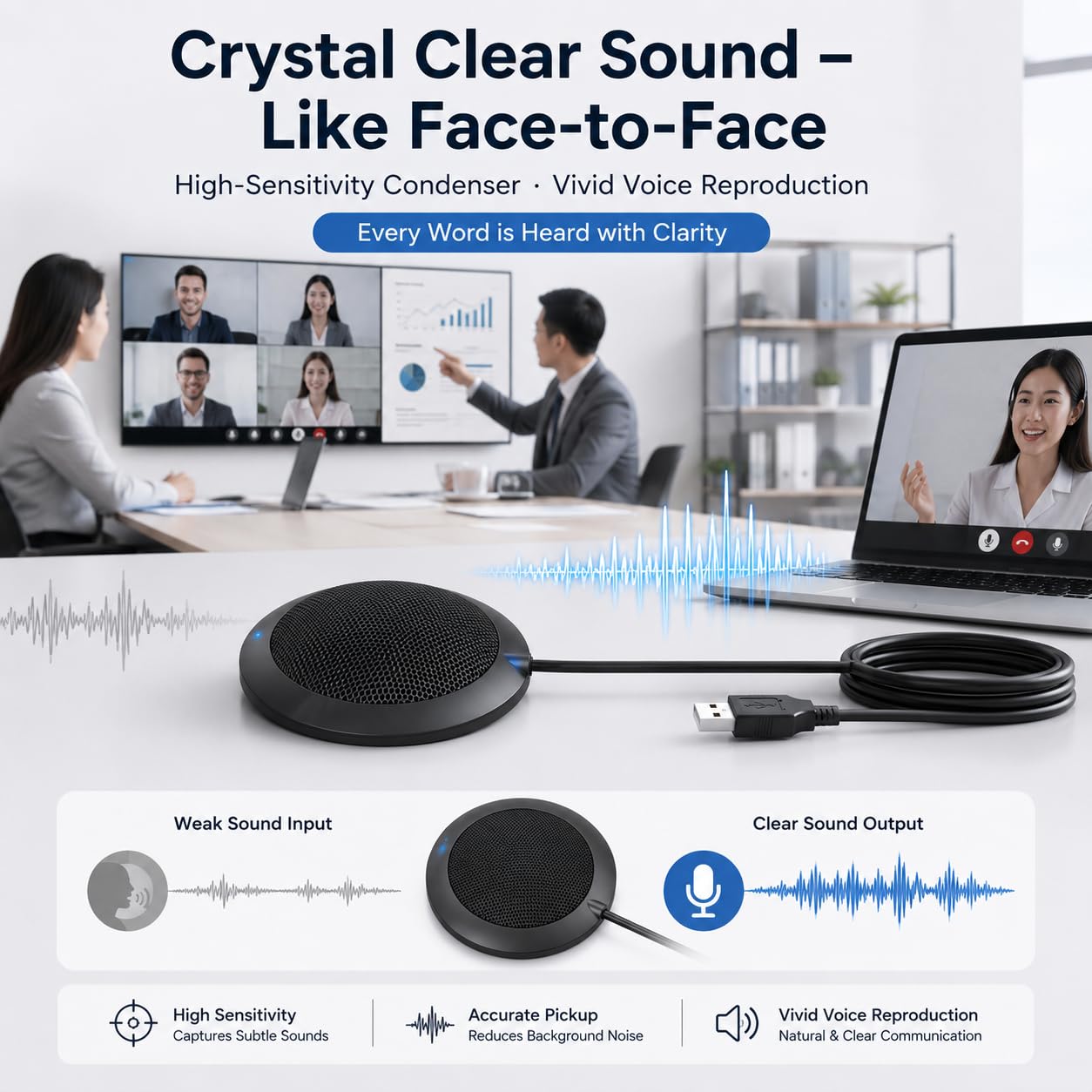 TICFOX iTalk-02 Microfono USB da Tavolo Omnidirezionale 360°