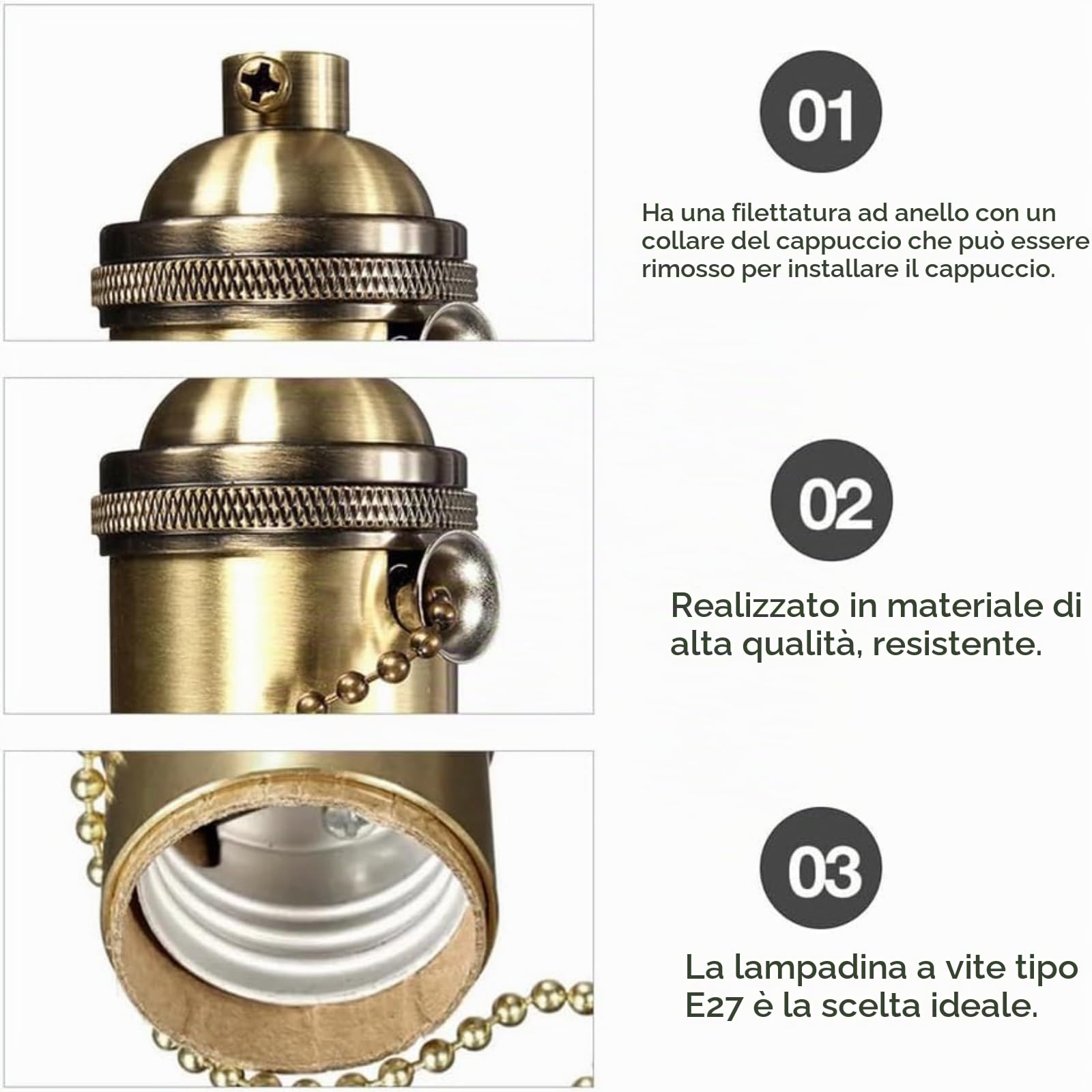 TICFOX Portalampada Vintage E27 Catena Bronzo Antico