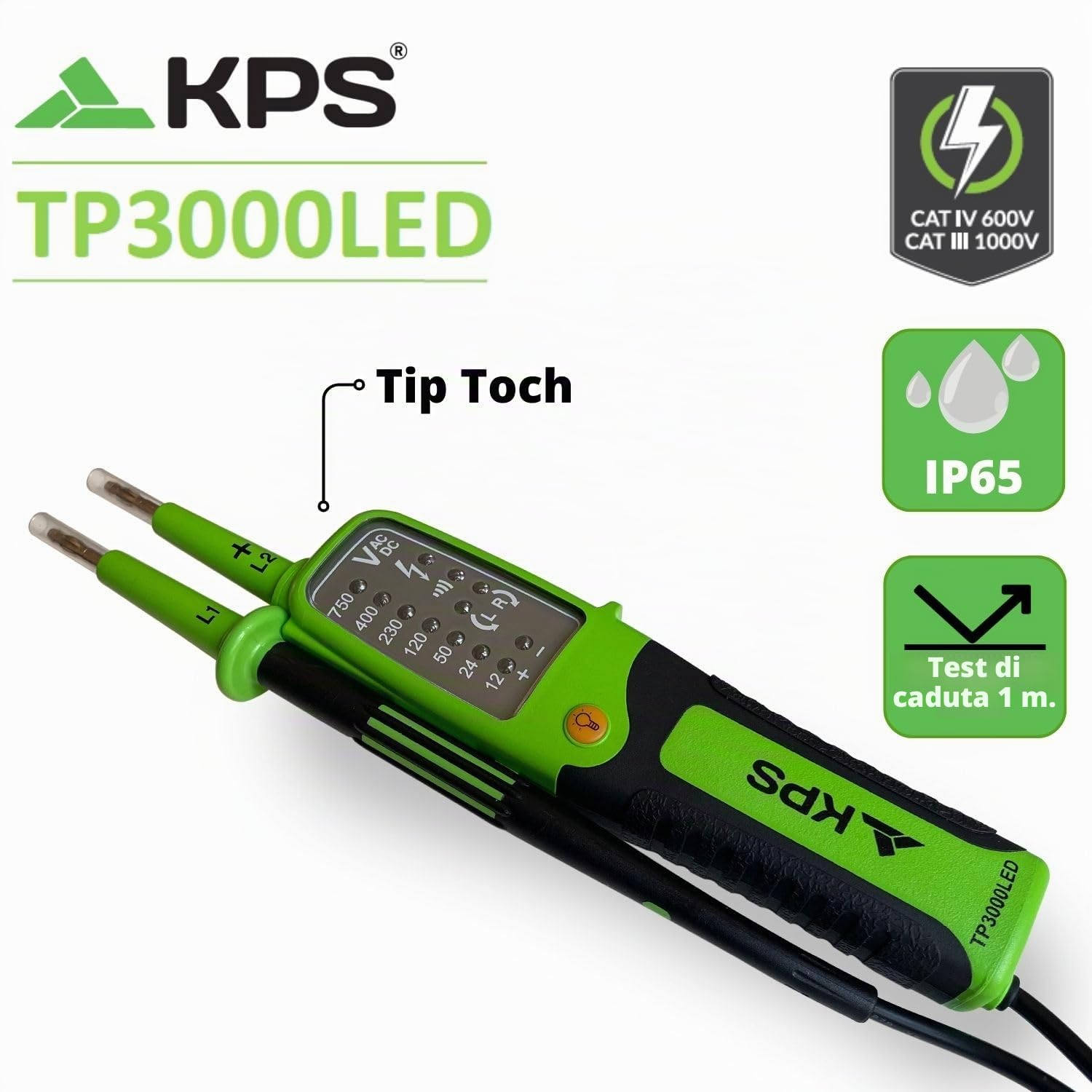 KPS TP3000LED tester tensione TRMS 750V con test RCD