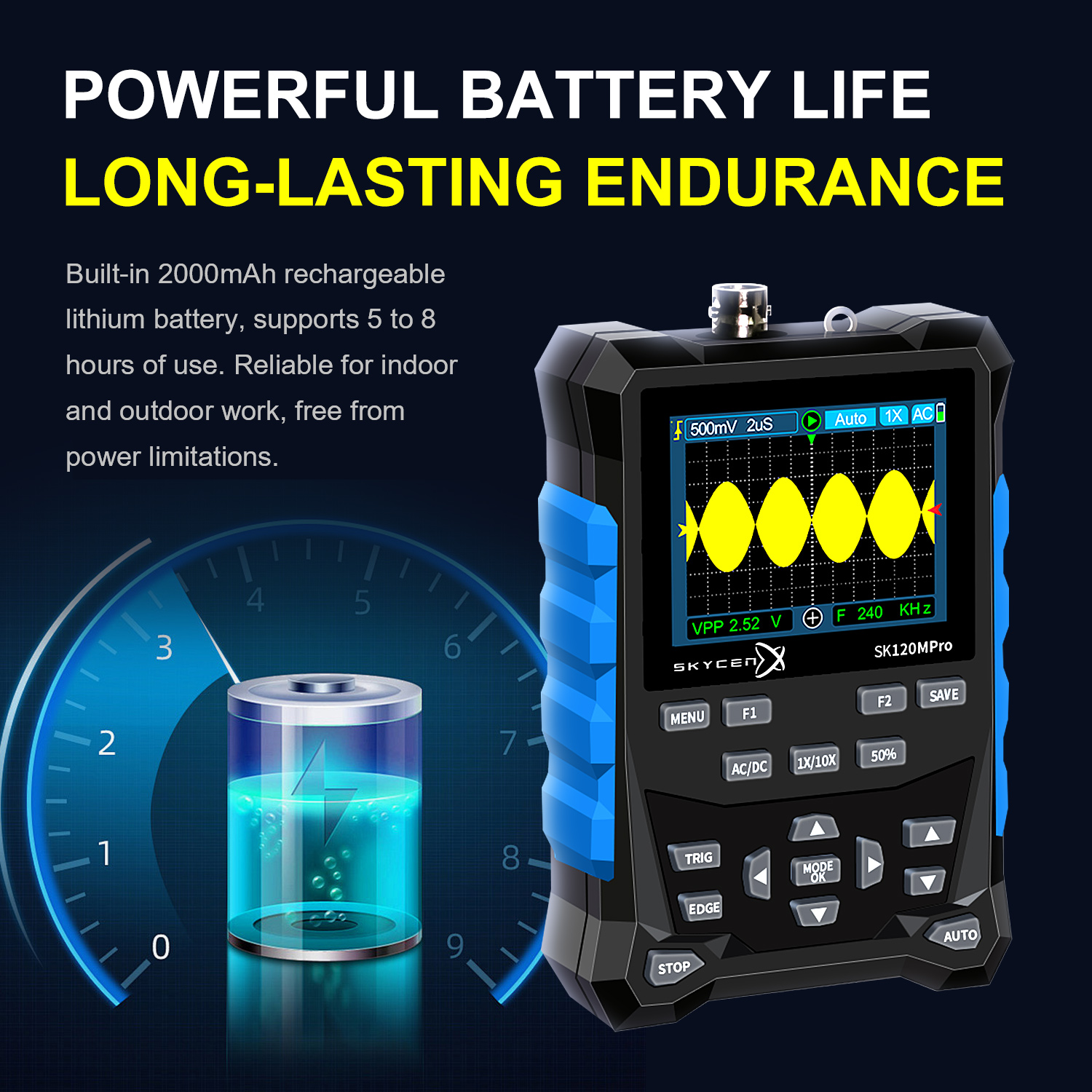 E-One SK120MPro oscilloscopio palmare 2in1 120 MHz DDS