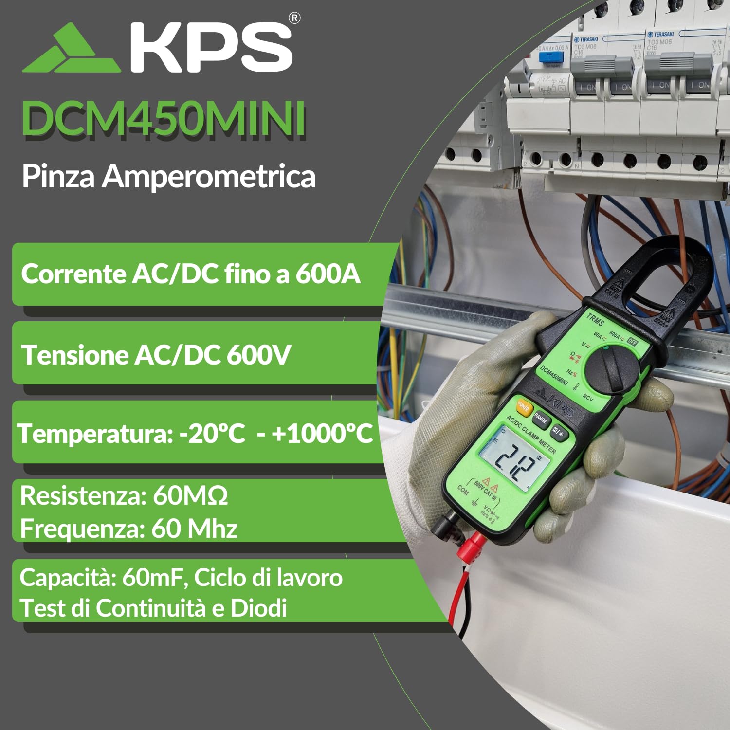 KPS DCM450MINI pinza amperometrica 600A TRMS