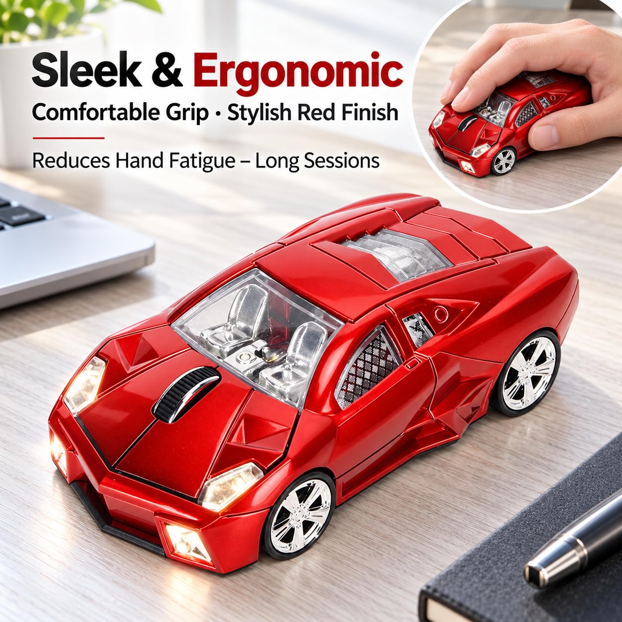 Ticfox mouse wireless auto sportiva rosso 1600 DPI