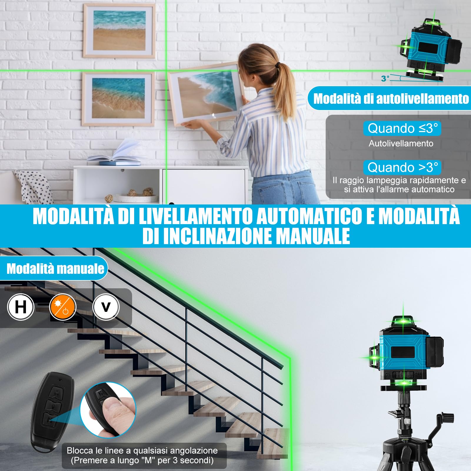 TICFOX Livella Laser 16 Linee 4x360 Verde Blu Autolivellante
