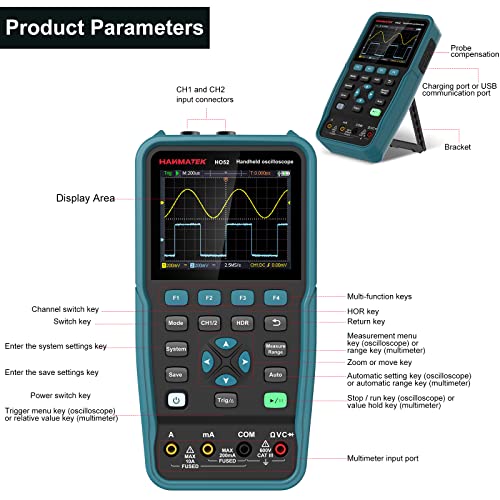 Hanmatek HO52 Oscilloscopio Portatile 50MHz 2 in 1