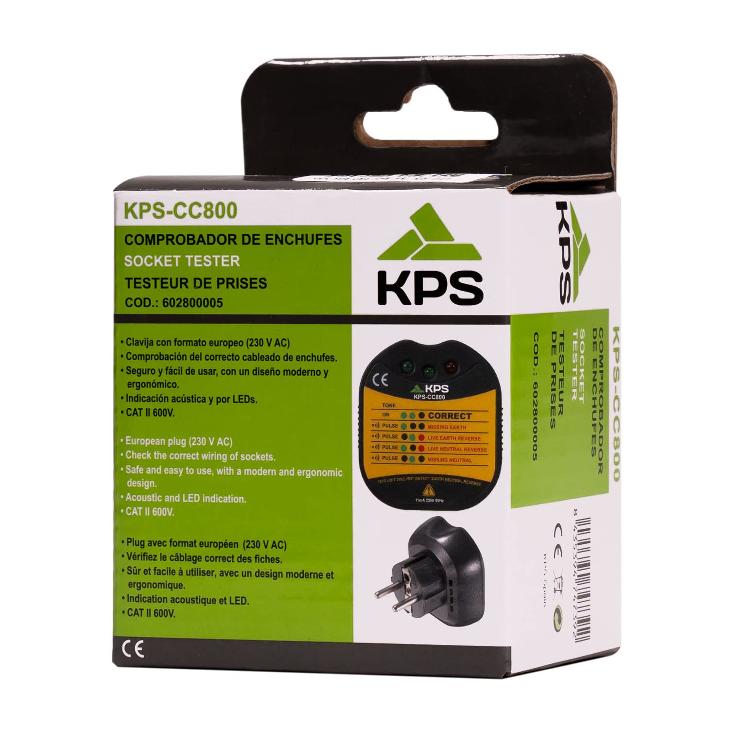 KPS CC800 Tester Prese 230V Schuko con LED e Cicalino