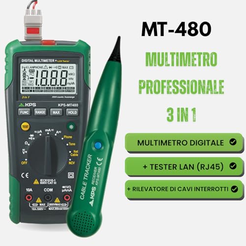 KPS MT480 Multimetro Digitale LAN-Telefono 2000 Count