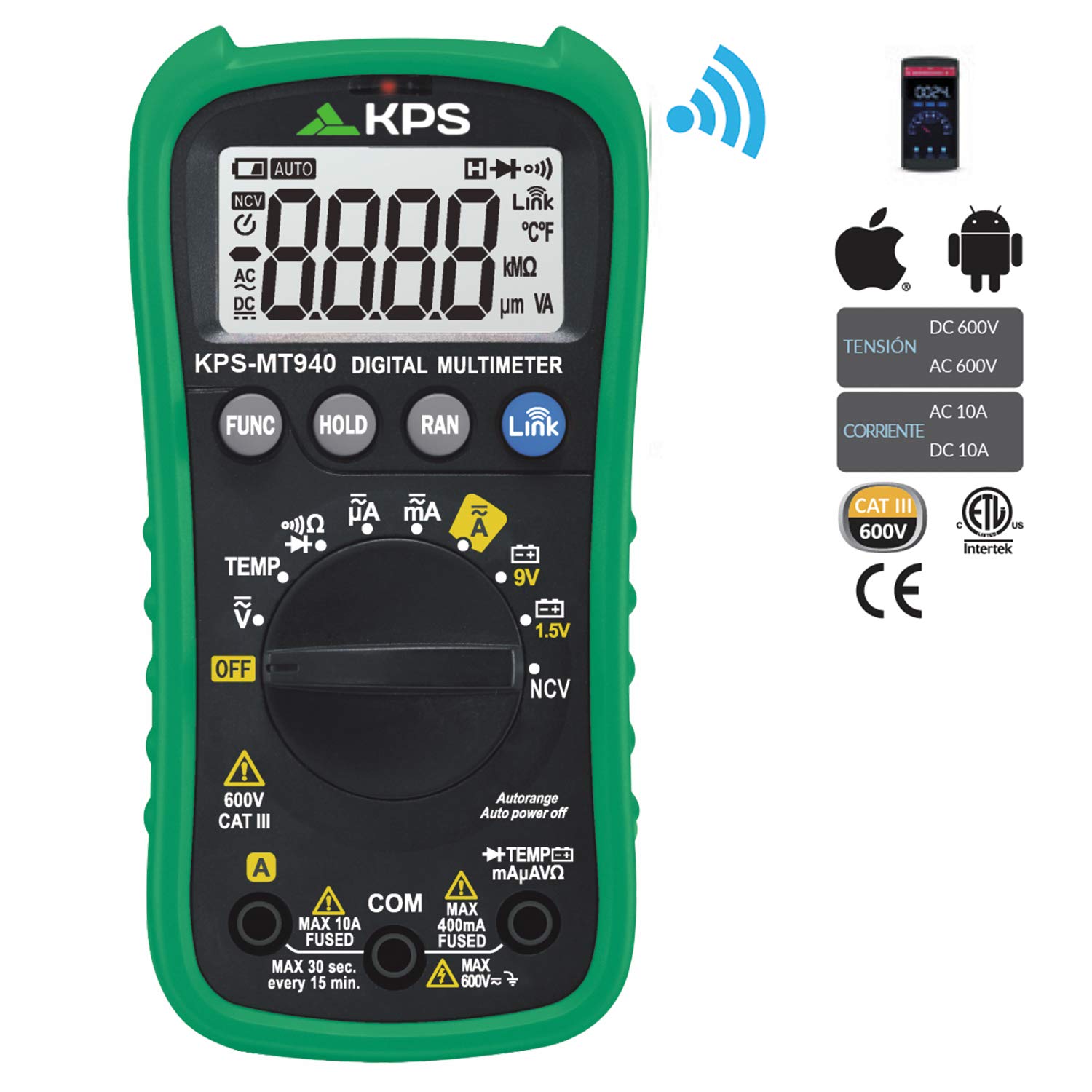 KPS MT940 multimetro digitale TRMS Bluetooth 4000 punti