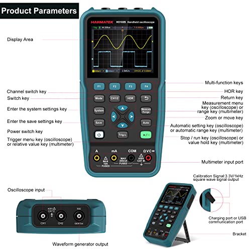 Hanmatek HO102S oscilloscopio portatile 100MHz 3-in-1