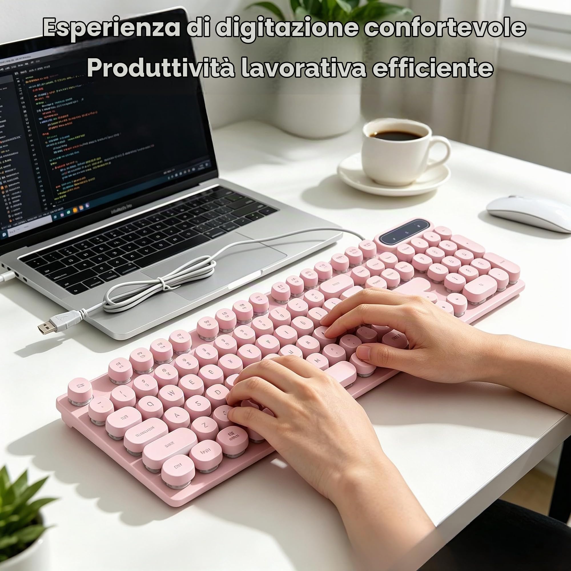 TICFOX Tastiera Gaming USB 104 Tasti Retroilluminata Rosa