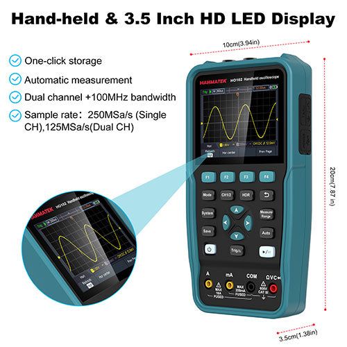 Hanmatek HO102 oscilloscopio portatile 100MHz 2 canali