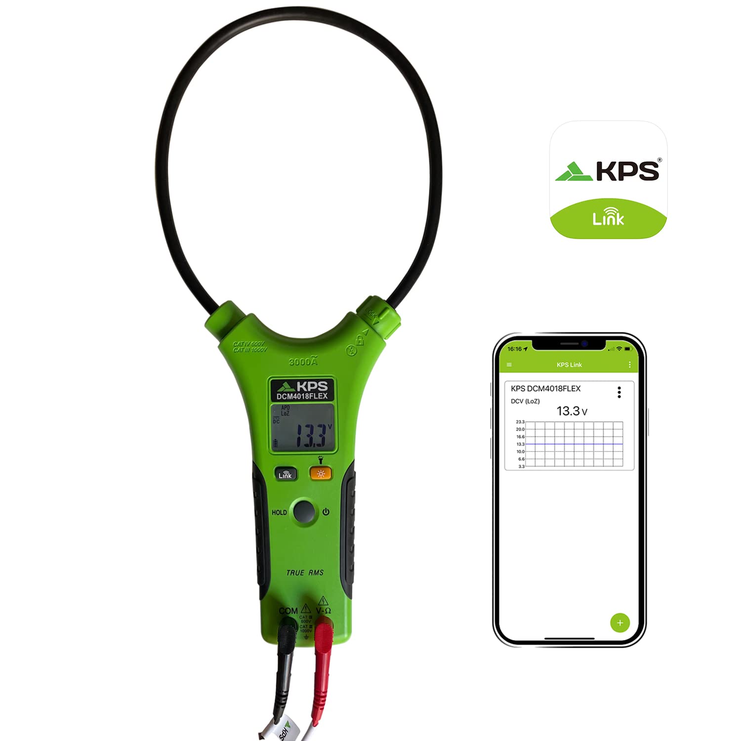 KPS DCM4018FLEX Pinza Flessibile 3000A Bluetooth Verde