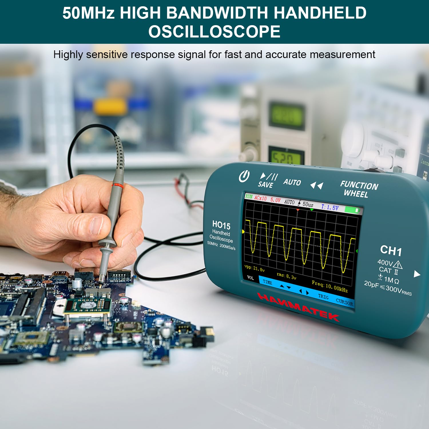 Hanmatek HO15 oscilloscopio portatile 50MHz tascabile