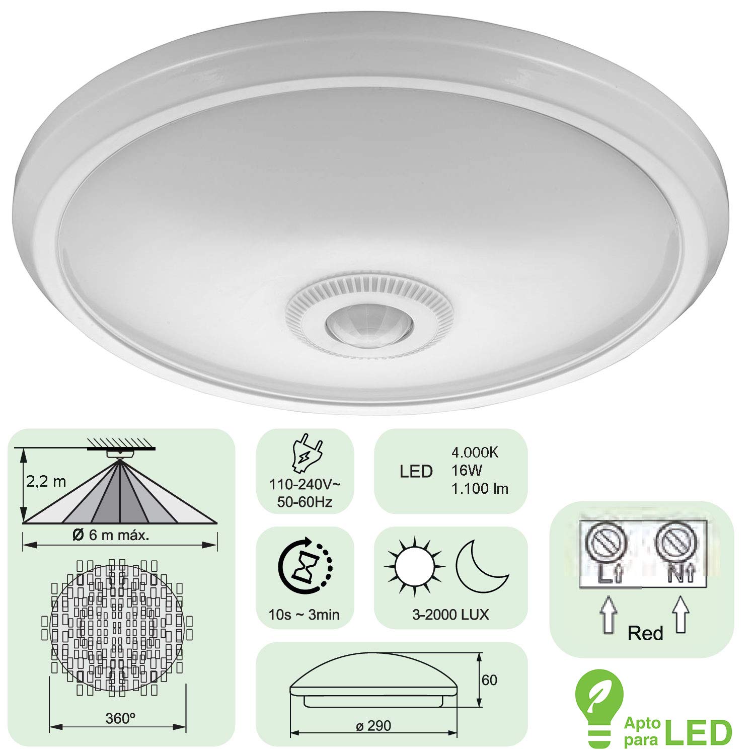 KPS 350200112 Sensore Presenza Soffitto 360° LED