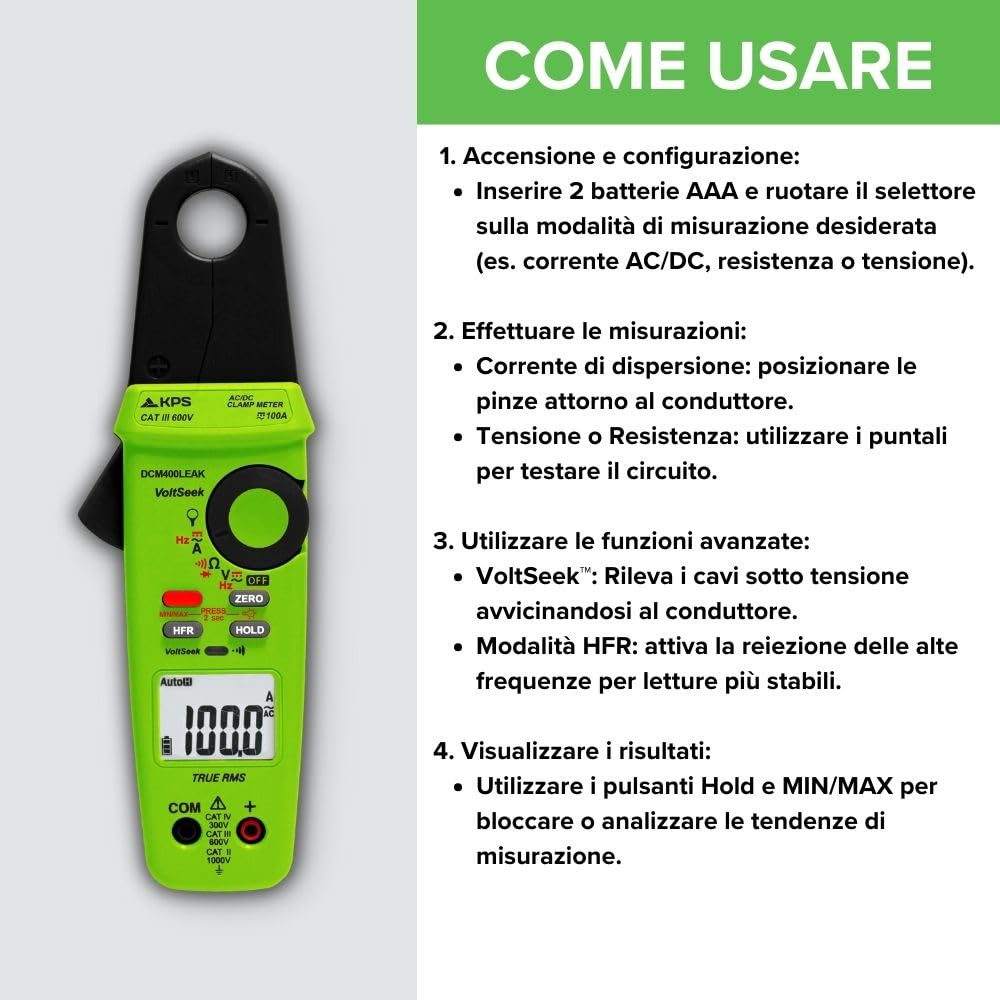 KPS DCM400LEAK pinza amperometrica TRMS 100A AC/DC