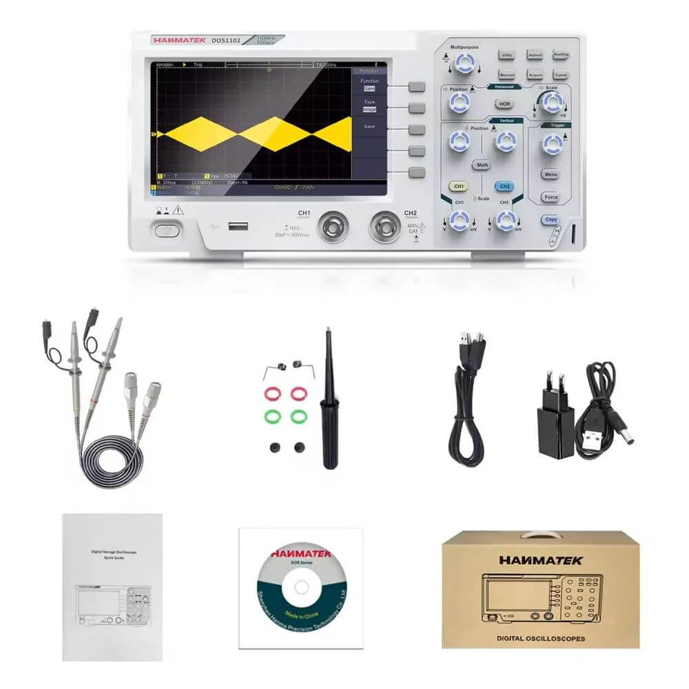 Hanmatek DOS1102 oscilloscopio digitale 110MHz 2 sonde