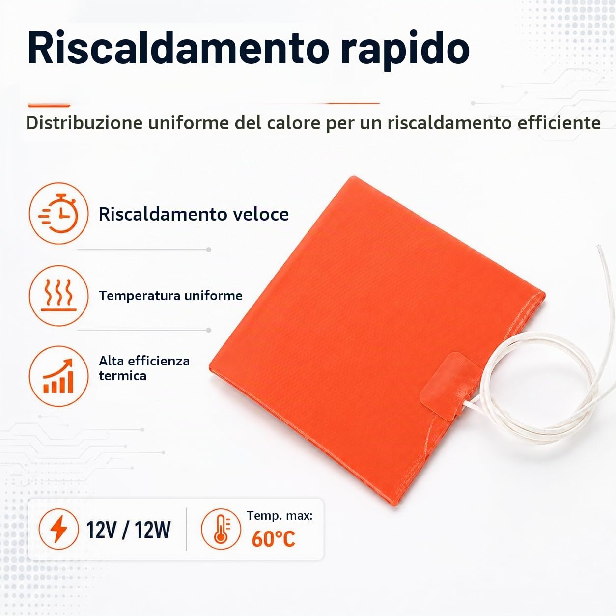 TICFOX Piastra Riscaldante Silicone 100x120mm 12V 12W 60°C