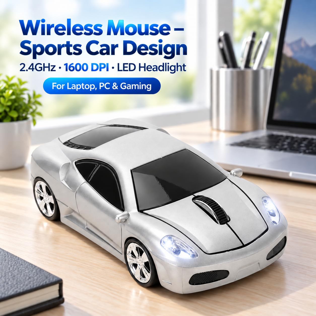 Ticfox mouse wireless auto sportiva argento 1600 DPI
