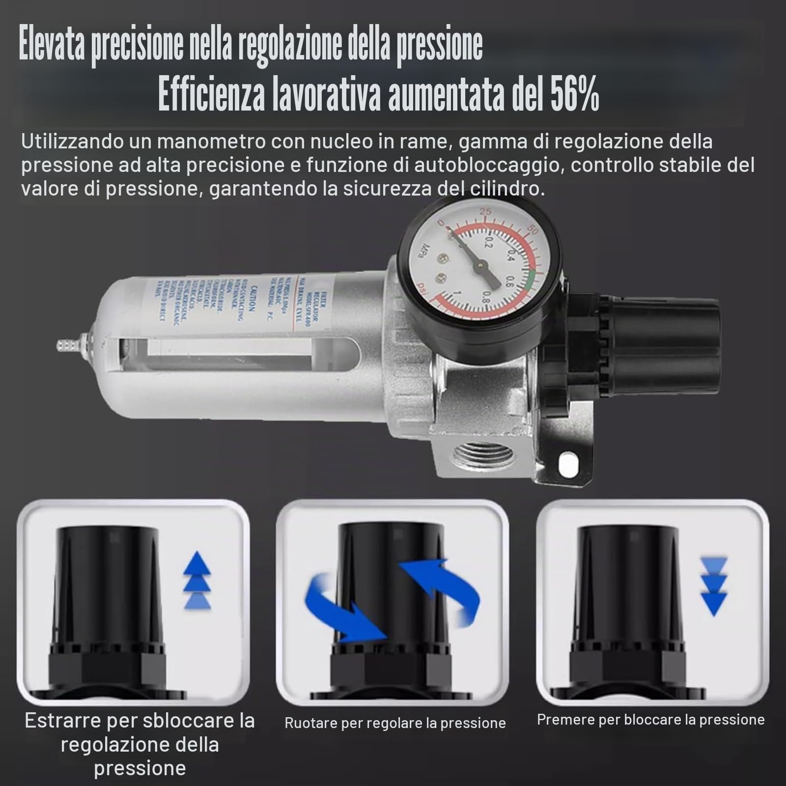 Ticfox Filtro Regolatore Aria Compressa BSP 1/2 pollice