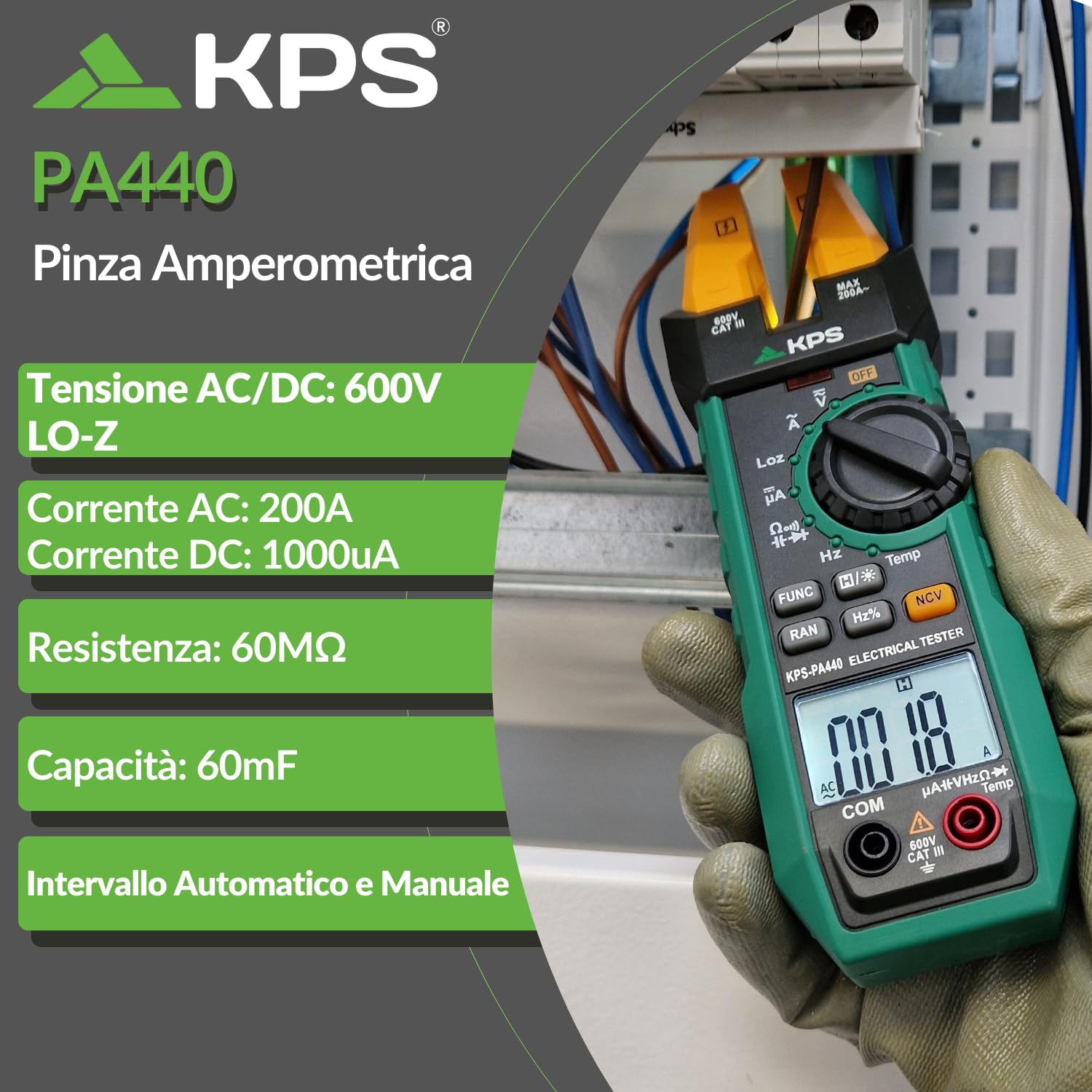 KPS PA440 Pinza Amperometrica Ganascia Aperta 200A AC