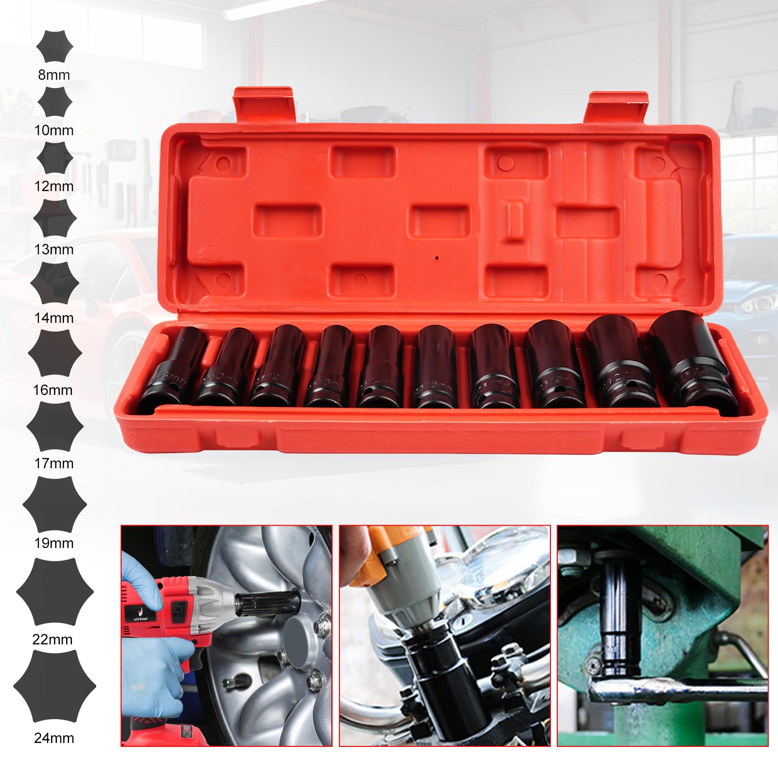 TICFOX Set 10 Bussole a Percussione Profonde 8-24 mm 1/2"