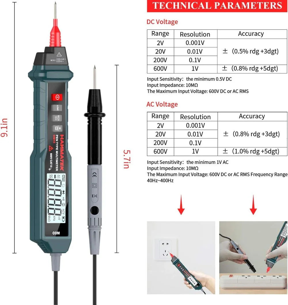 Hanmatek DM10 Multimetro a Penna NCV con Torcia