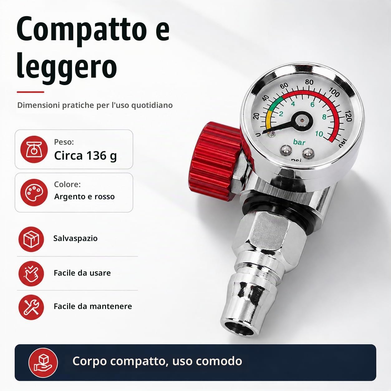 TICFOX regolatore aria G1/4 manometro 10 bar inox