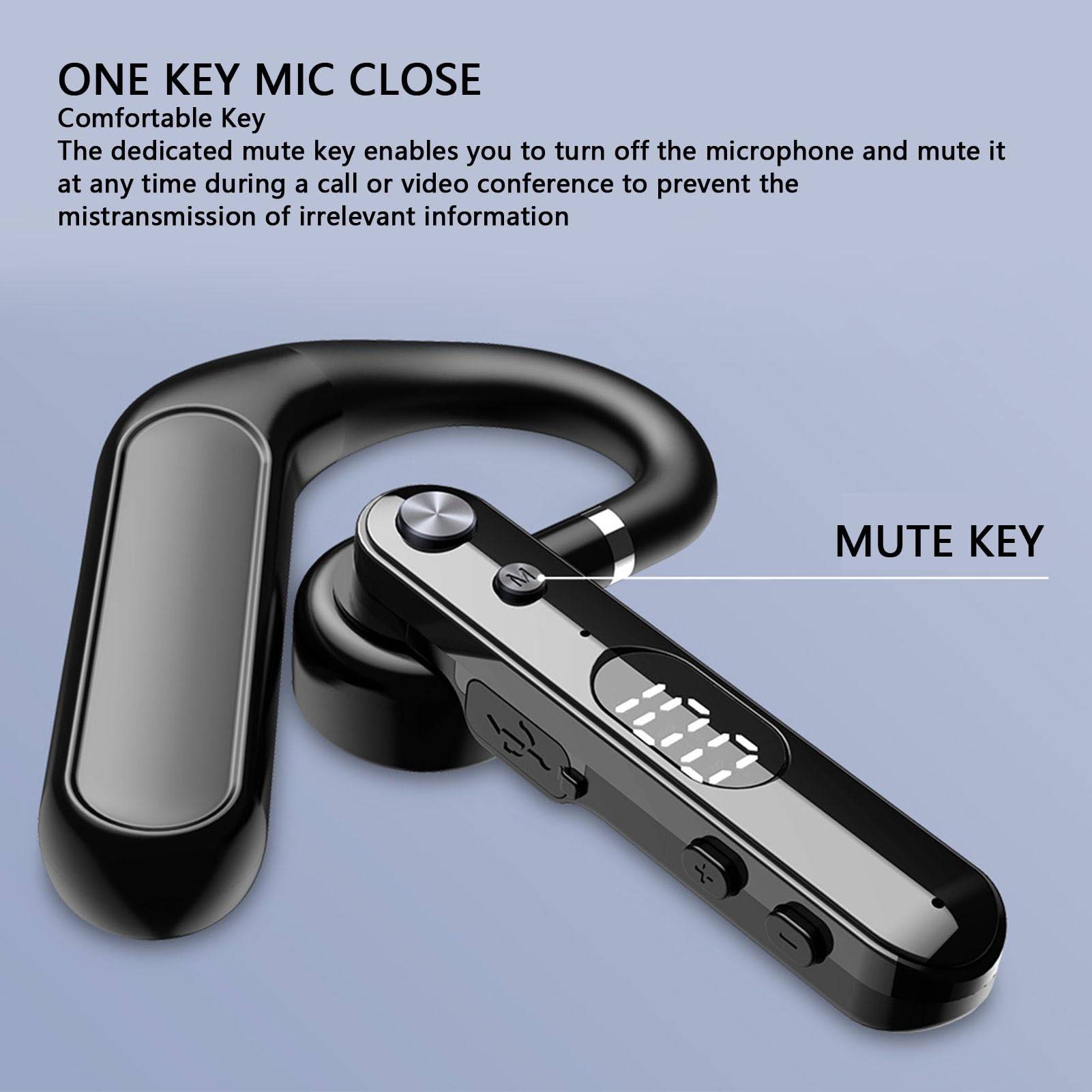 TICFOX Auricolare Bluetooth Singolo Open Ear 48H con Muto