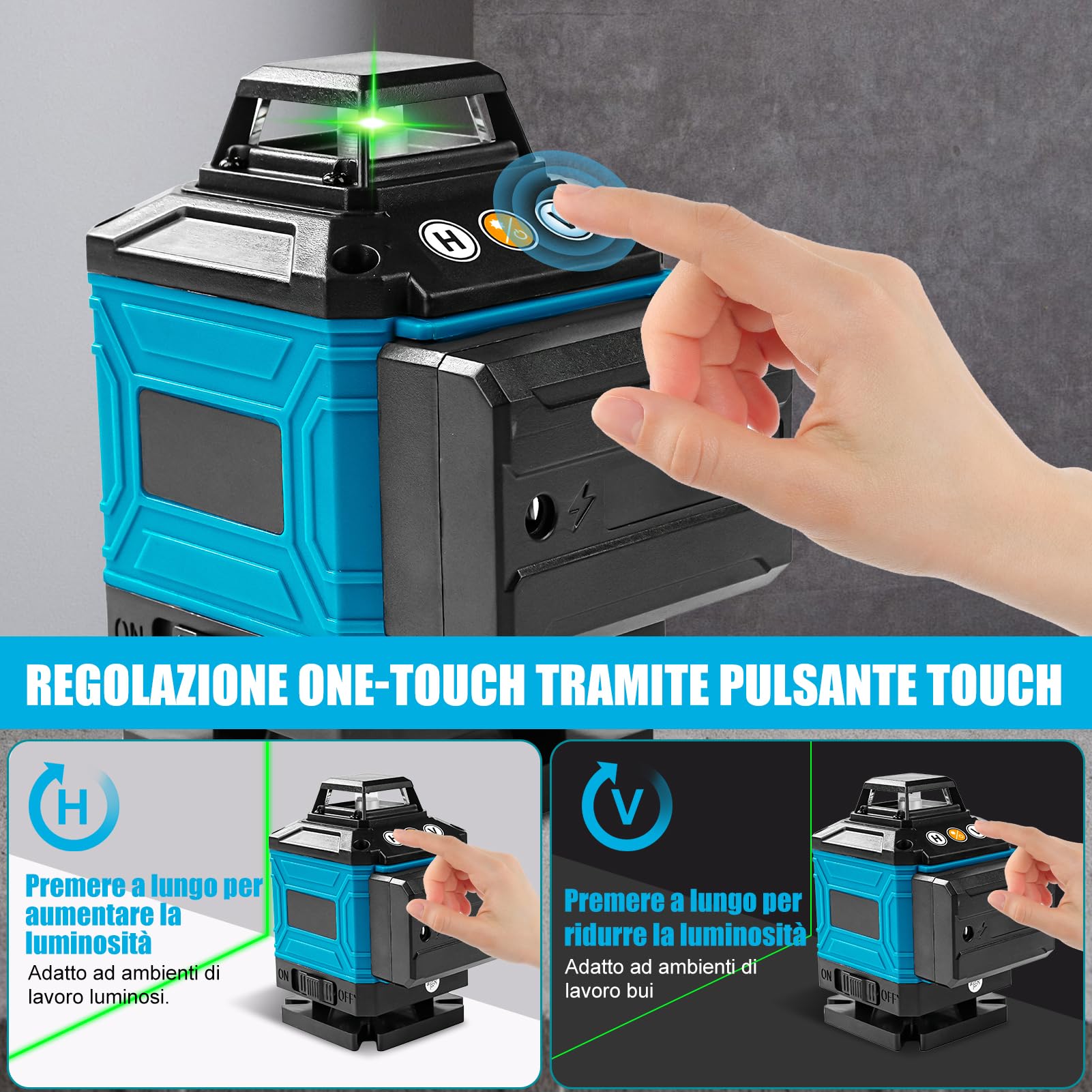 TICFOX Livella Laser 16 Linee 4x360 Verde Blu Autolivellante