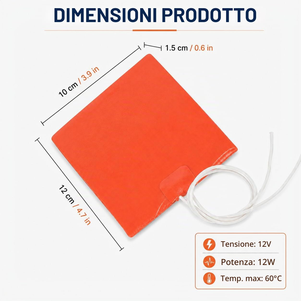 TICFOX Piastra Riscaldante Silicone 100x120mm 12V 12W 60°C