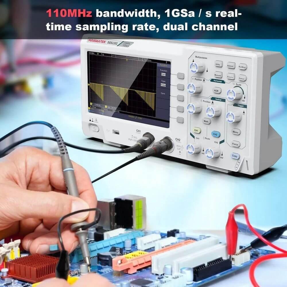 Hanmatek DOS1102 oscilloscopio digitale 110MHz 2 sonde
