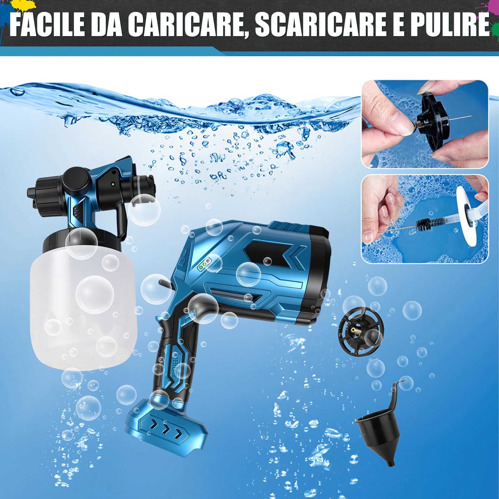 TICFOX Pistola a Spruzzo Batteria 1000 ml 3 Ugelli HVLP