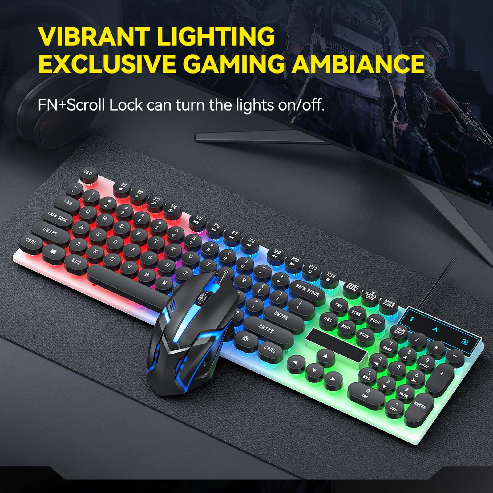 TICFOX Set Tastiera e Mouse Gaming RGB Nero 104 Tasti 1000 DPI