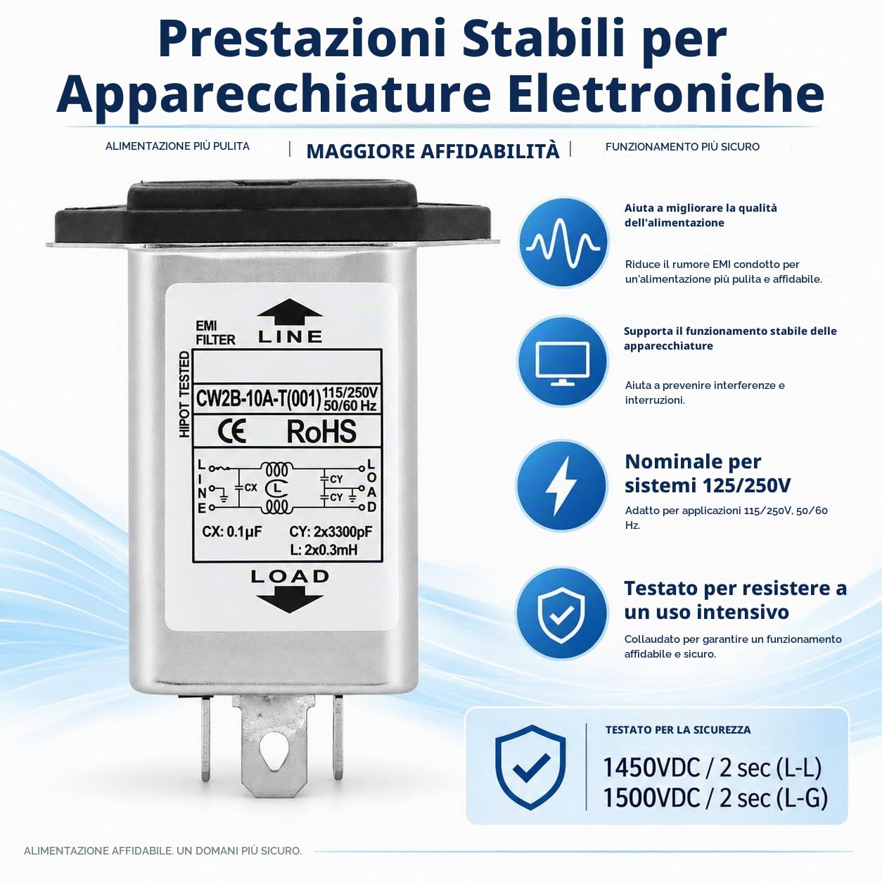 TICFOX CW2B-10A-T Filtro EMI Monofase 10A con Fusibile