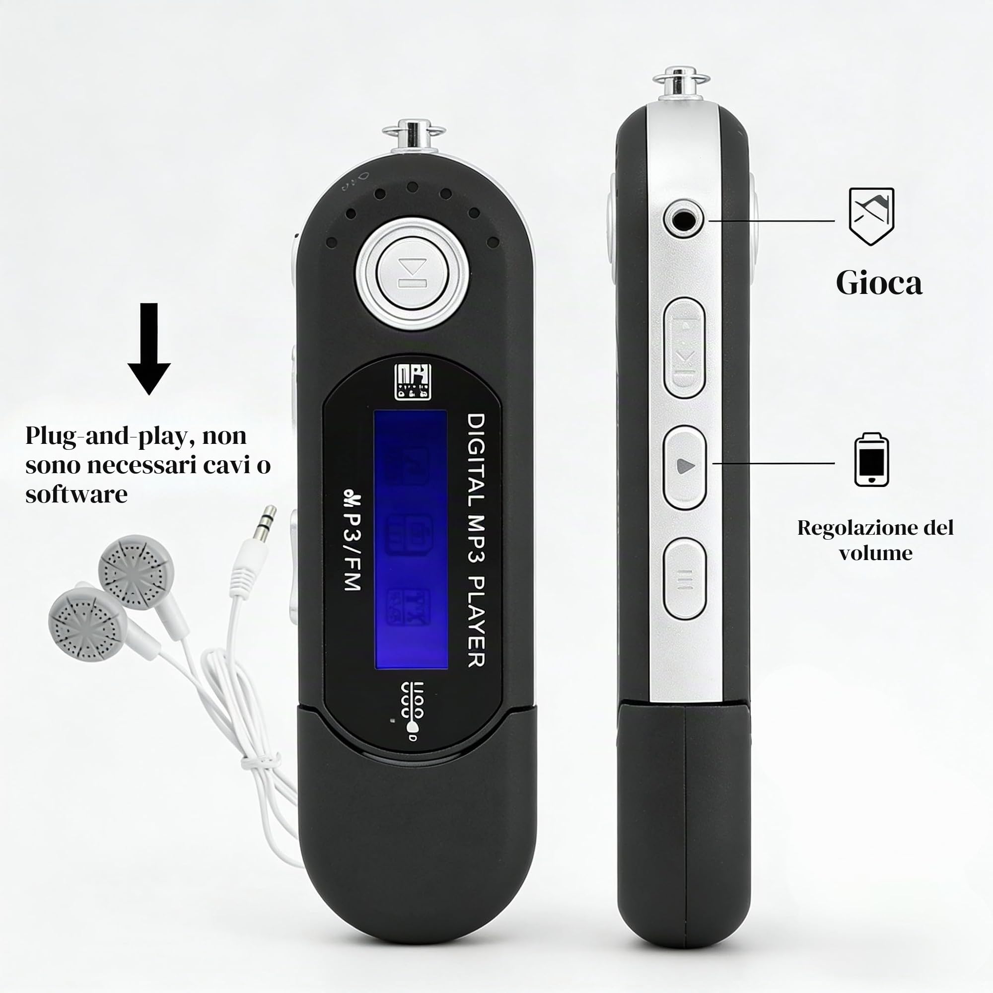 Ticfox Lettore Mp3 Mini Usb Nero Radio FM 32GB