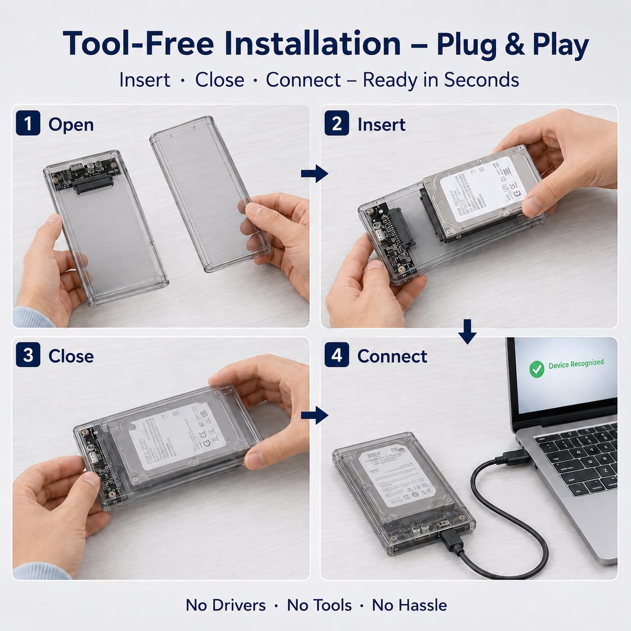 TICFOX Box Esterno Hard Disk 2,5" SATA USB 3.0 Trasparente