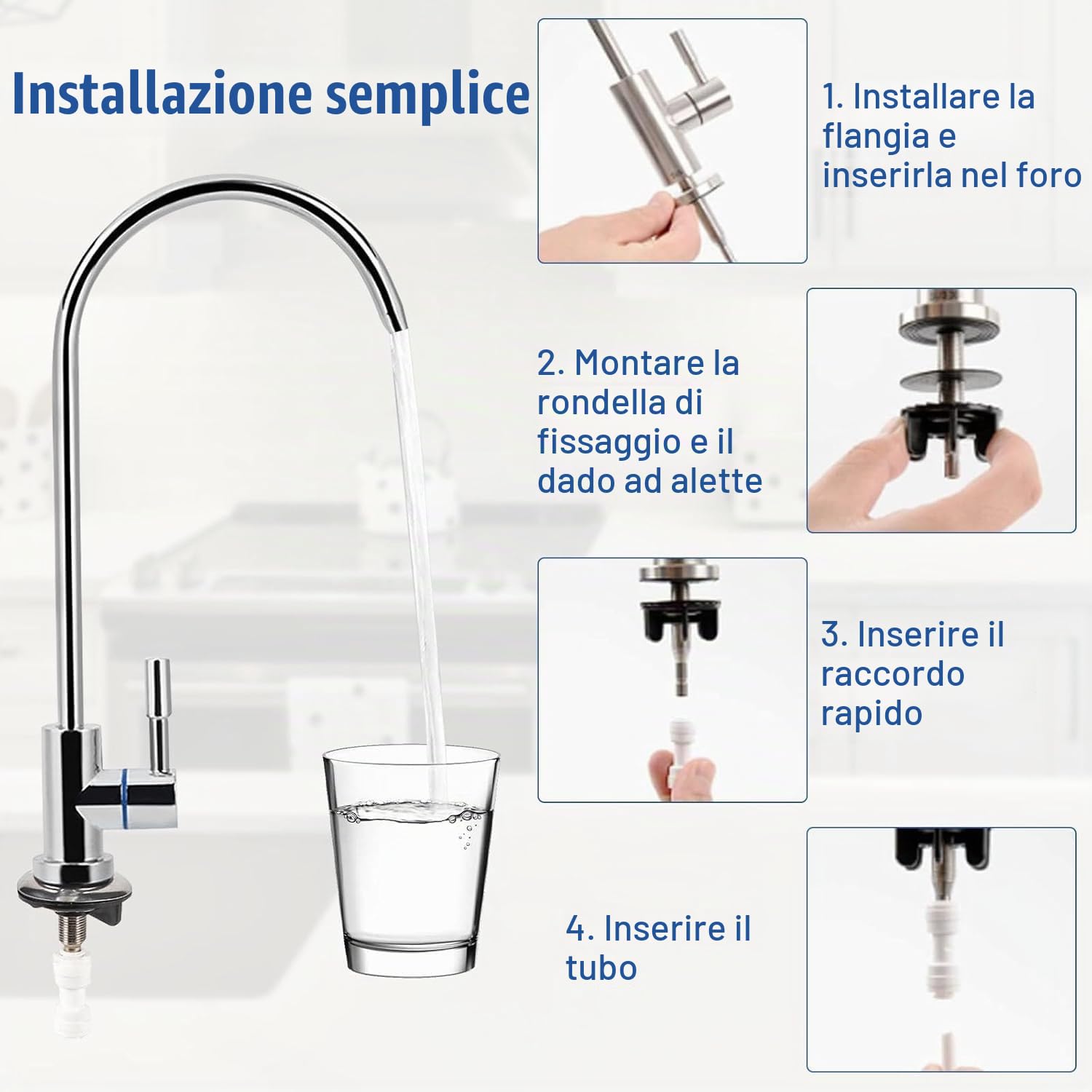TICFOX rubinetto cucina acciaio inox 360° 1/4"