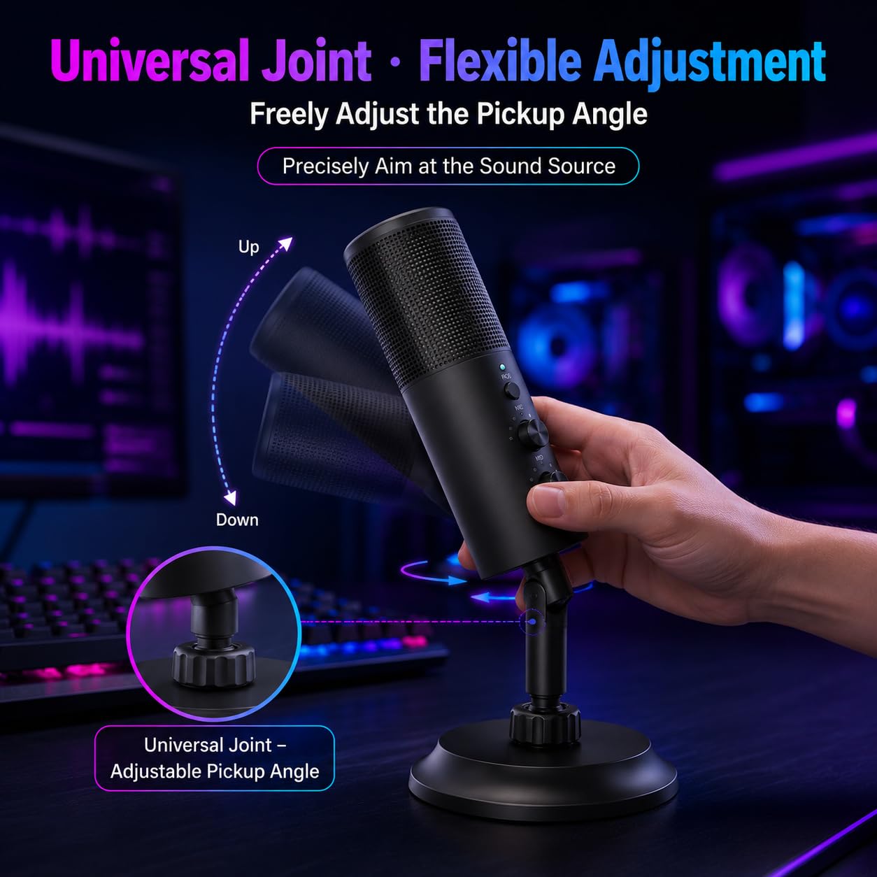 TICFOX Microfono USB Cardioide RGB 192kHz per Streaming