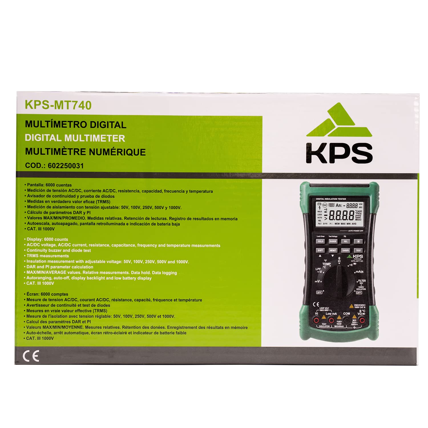 KPS MT740 Multimetro Digitale TRMS con Tester Isolamento 1000V