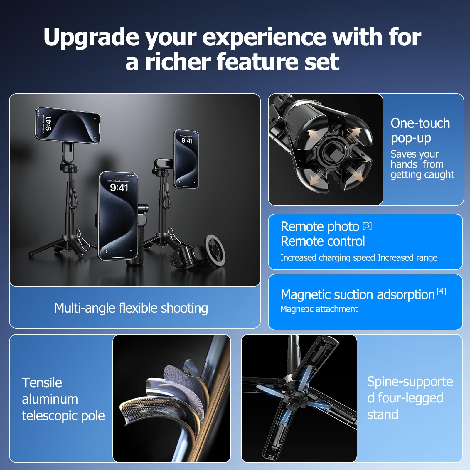 TICFOX Bastone Selfie Magnetico Bluetooth 440 mm con telecomando