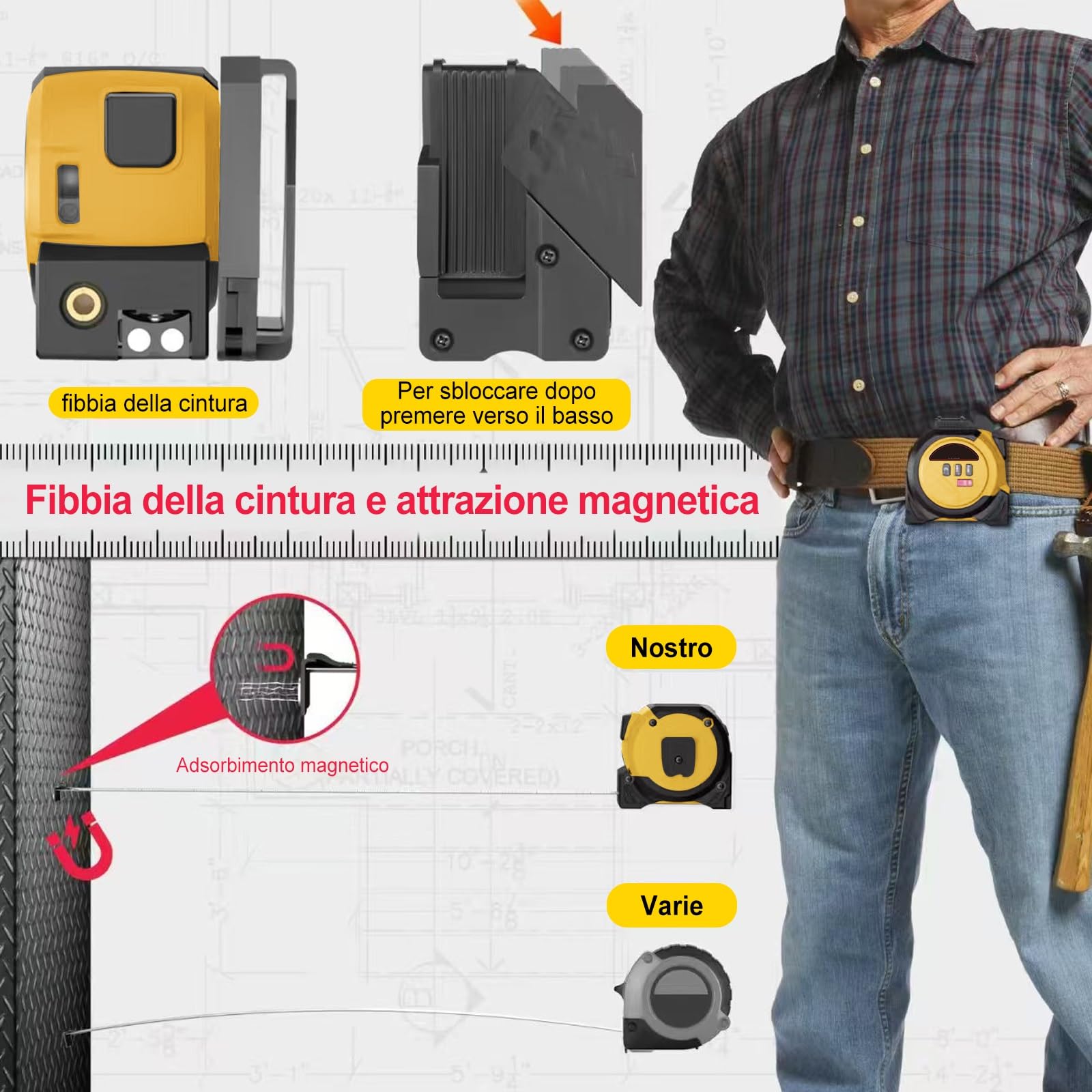 TICFOX 3 in 1 40 m telemetro laser con nastro 5 m