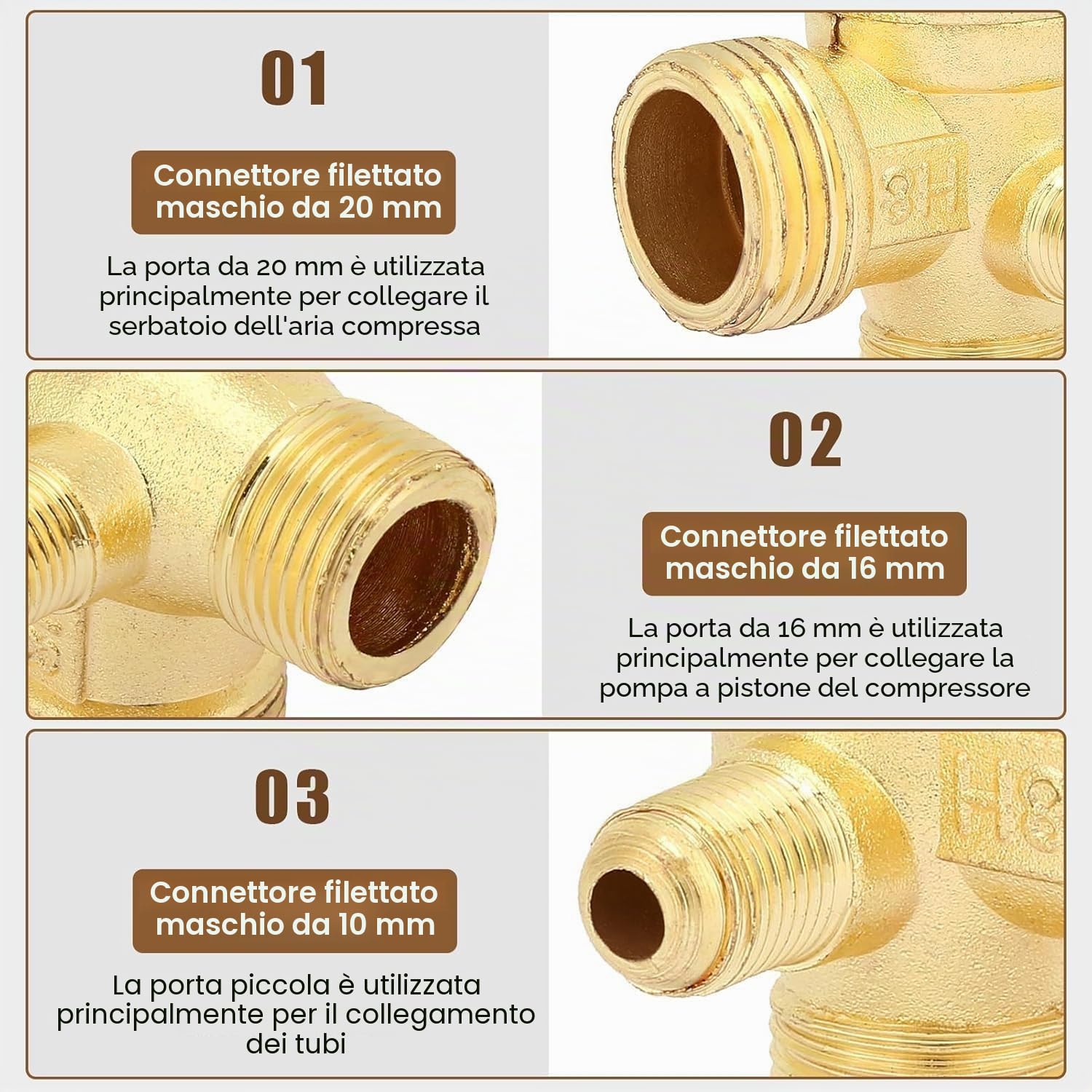 TICFOX valvola ritegno compressore 3 vie ottone