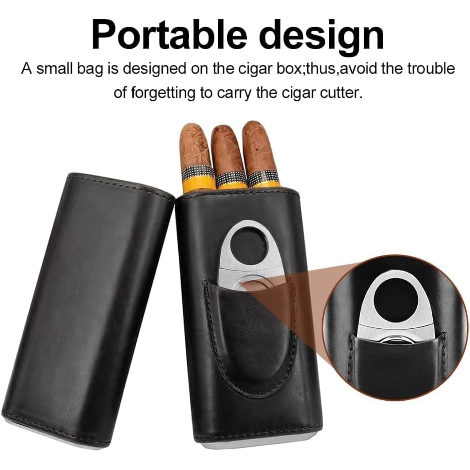 TICFOX portasigari pelle 3 sigari nero cesoia